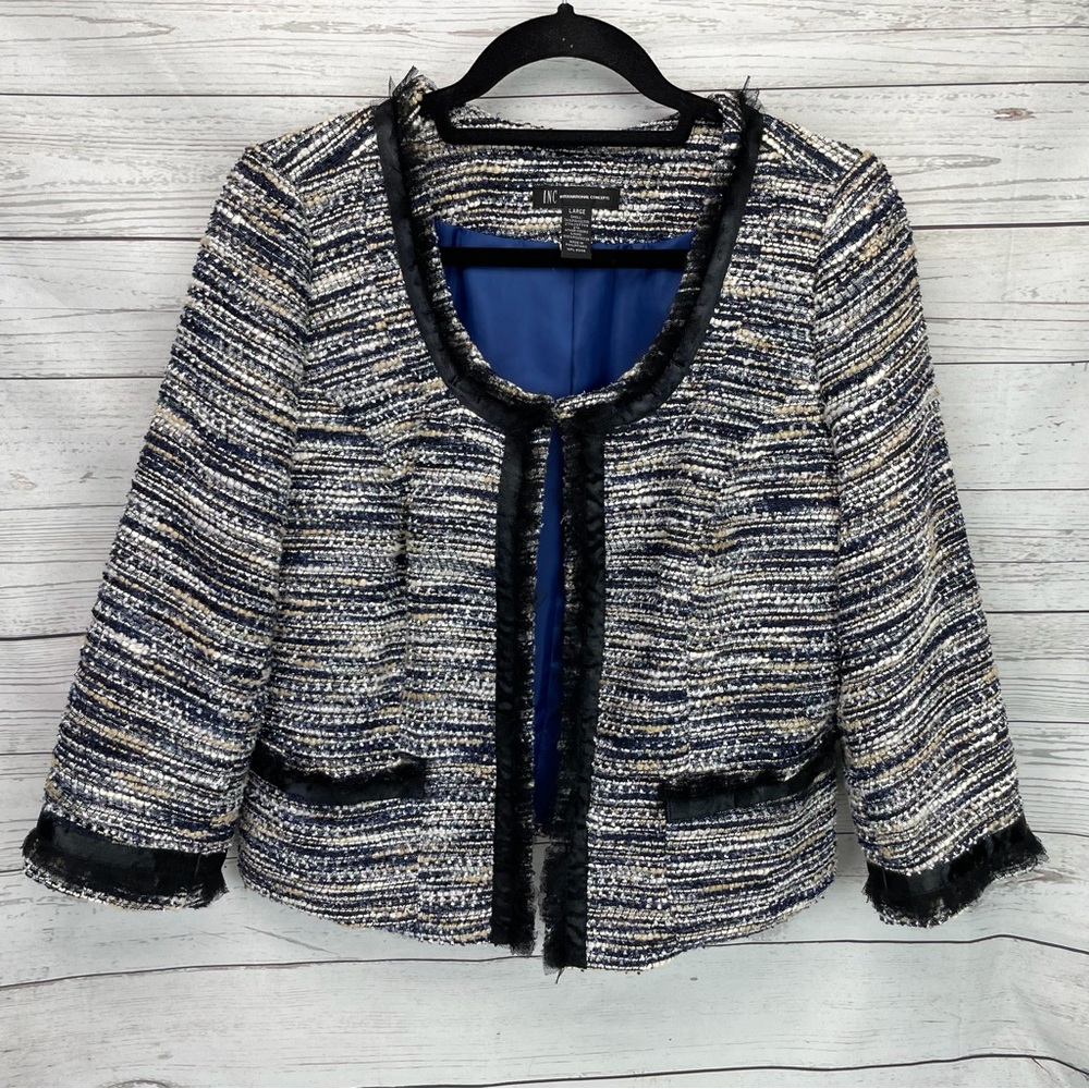 🍁 INC International Concepts Tweed Blazer with Lace Trim Jacket Coat sz Large